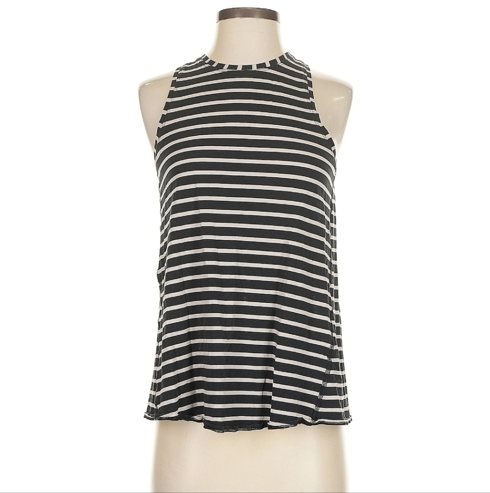 Lululemon Striped All Tied Up High Neck Tank Black Gray 14” Pit to Pit Size 2